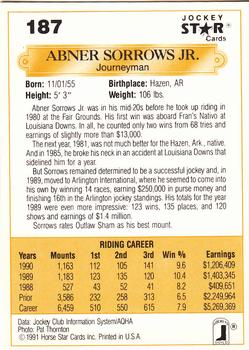 1991 Jockey Star Jockeys #187 Abner Sorrows Jr. Back